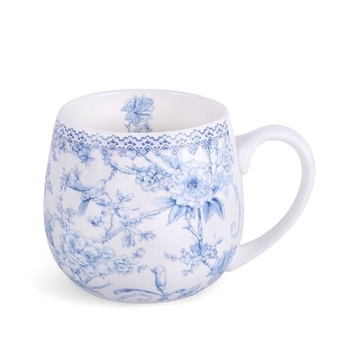 Taza de té y café floral azul de porcelana de hueso 480 ml miniatura 3