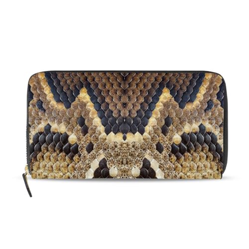 Snake Skin Leather Long Wallet Organizer with Zipper Purse Clutch Bag for Women Men Key Card Coin Passport Checkbook 8 x 4 inch