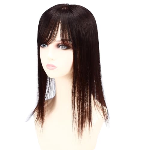 HIYE 部分ウィッグ 人毛100% レミーヘア 総手植え 医療用 広範囲 分け目自由 ボリュームアップ レディース 増毛 増量 白髪隠し 通気性 装着簡単 薄毛対策 ヘアピース 女性用 12×13cm ぱっつんバング (栗色, 35cm)