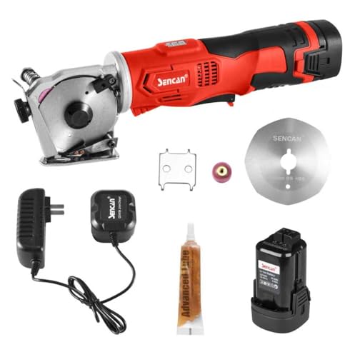 SENCAN Cordless Rotary Fabric Cutter, Multi-layer Electric Fabric Scissors with 1"Cutting Thickness, for Leather and Carpet, with 1 Battery, Cordless shear 14.4V, with 2pcs blades