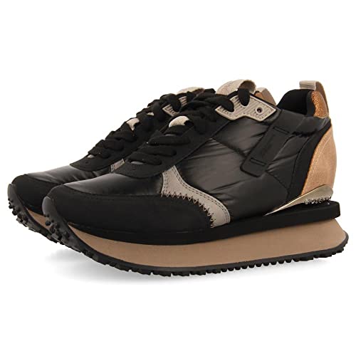 Sneakers Negras Monocolor Acolchadas con Detalles y cuña Interna para Mujer anif