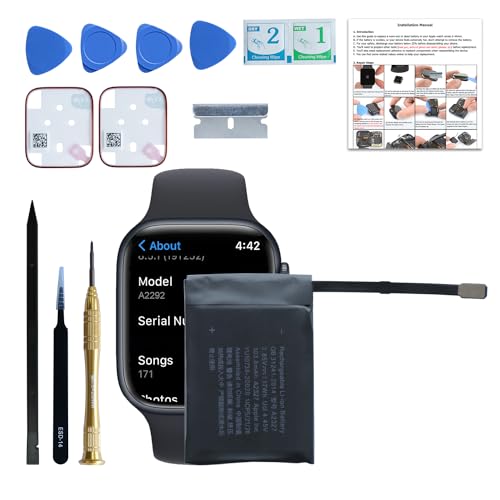 LOZOP Battery Replacement Kits (New Upgraded) for Apple Watch Series 6 44mm A2327 A2292 A2294 A2376 with Repair Tools, Installation Manual, and LCD Adhesive Tape