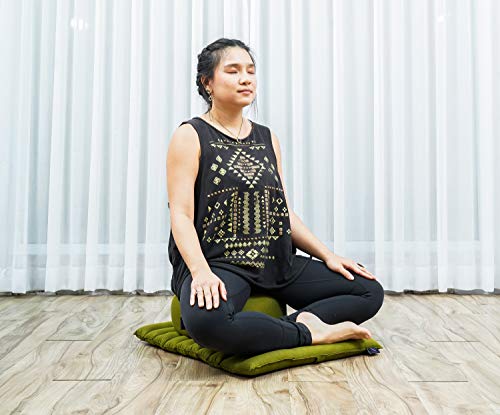 Image of Leewadee Meditation Cushion Set - 1 Small Zafu Yoga Pillow and 1 Small Roll-Up Zabuton Mat Filled with Kapok