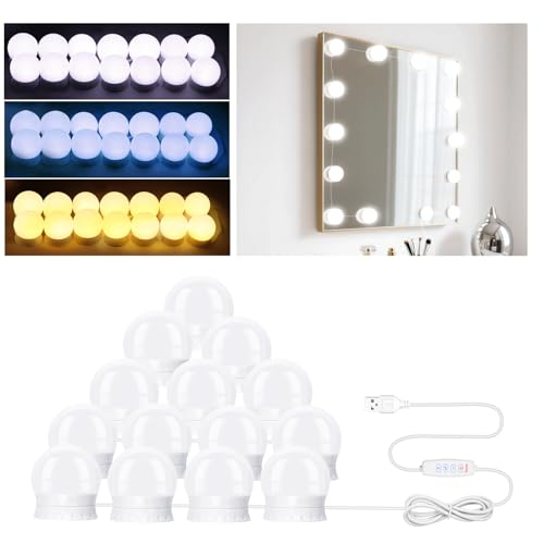NVIYAM Lampe de miroir à 14 LED avec 3 couleurs à intensité variable Hollywood pour coiffeuse, éclairage de coiffeuse, lampe de coiffeuse, convient pour...