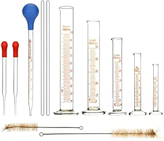 stonylab Graduated Cylinder Set, 12 Pcs - Include 5 Borosilicate Glass Measuring Cylinders in 5 ml/10 ml/25 ml/50 ml/100 ml, 3 Pipettes, 2 Stirring Rods and 2 Clean Brushes
