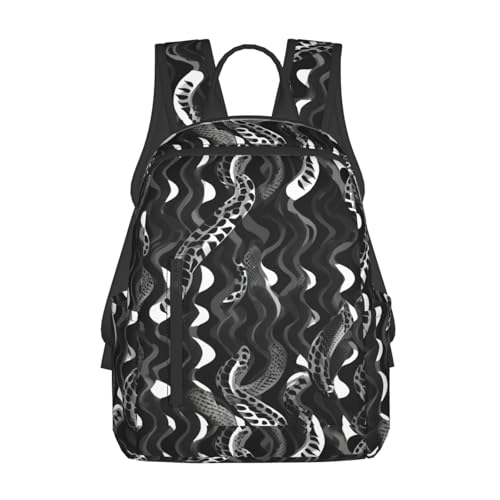 Sac à dos imprimé peau de serpent noir et blanc léger pour le travail et voyage