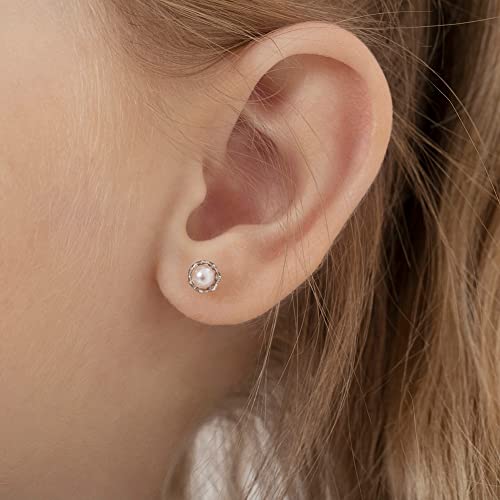 925 Sterling Silver Unique Simulated Pearl Basket Toddler Earrings with Screw Back Locking - Hypoallergenic & Safe for Babies, Toddlers, Young Girls, and Pre Teens3