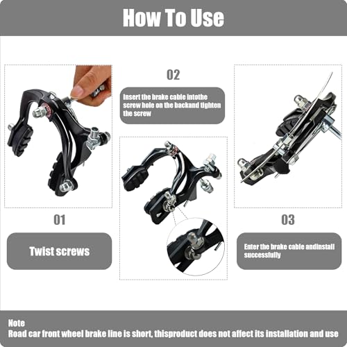 Hmseng Bike Brakes Calipers Set, 1 Pair Front and Rear C-Type Brakes Calipers Fit for Most Road Bicycle-Black - Thumbnail 4