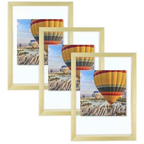 Golden State Art 5x7 Gold Aluminum Floating Picture Frame, 3 Pack
