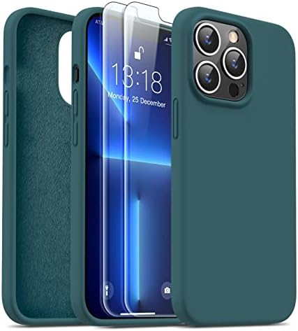JASBON Designed for iPhone 13 Pro Case with 2 Pack Screen Protector, Liquid Silicone Ultra Slim Shockproof Protective Phone Case with [Soft Anti-Scratch Microfiber Lining], 6.1 inch, Sierra Blue