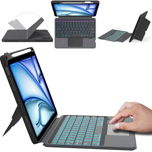 ROOFEI UK Layout Keyboard Case for iPad Air 6 11 inch (M2) 2024,iPad Air 5/4 10.9 inch,iPad Pro 11 inch 4/3/2/1 - Portrait/Landscape Stand, Detachable Touchpad Keyboard with 7 Color Backlight