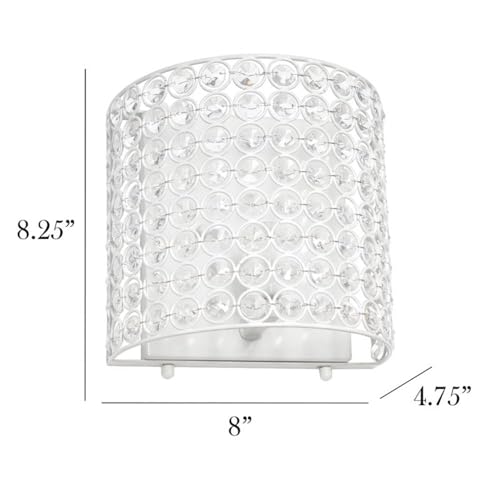 Image of Elegant Designs SC1000-WHT Elipse 1-Light Contemporary Modern 8 inch Crystal and Metal Wall Sconce Lighting Fixture for Bathroom Vanity Hallway Powder Room Dining Room Living Room Bedside, White
