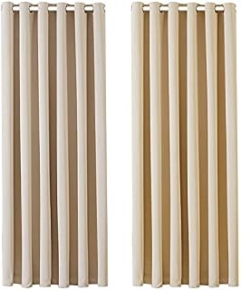 Aspire Homeware Blackout Curtains for Living Room - Cream Eyelet Bedroom Curtains 66x54 inch Drop Thermal Insulated Super Soft Black Out Window Curtain with Tiebacks Pair Panel