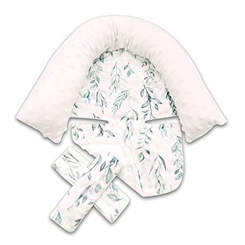 DILIMI Baby Head Support for Car Seat Infant Head Support and Strap Covers Newborn Baby Carseat Head and Neck Protection (Leaf)