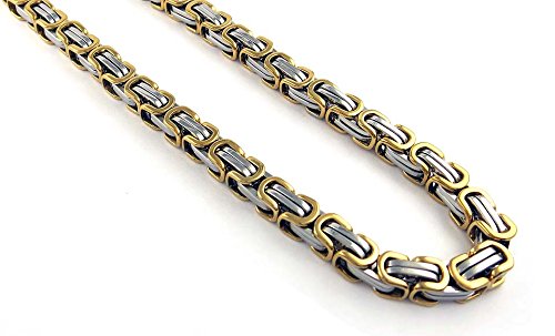 Men's Stainless Steel Mechanic Style Necklace And Bracelet Link Byzantine Chain Set Two-Tone Biker Chain #TOP3