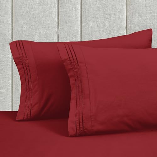 Image of Mocassi Luxury 6-Piece Sheet Set, Ultra Soft 1800 Premium Hotel Quality Microfiber Sheet Set, Fits Mattresses Up to 18 to 24 Inches Extra Deep Pocket - Breathable and Secure Fit, Queen, Burgundy