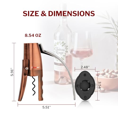 Forge Quality Compact Vertical Lever Corkscrew Wine Opener with Foil Cutter. 3 Seconds to Open a Bottle of Wine. Metallic Bronze by Forge - Image 9