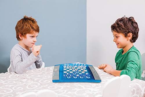 LEXIBOOK LCG3000_12 ChessLight, Electronic Chess Game with Touch-Sensitive Keyboard and Light and Sound Effects, 32 Pieces, 64 Levels of Difficulty, Battery, Blue/Grey