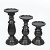SAMHITA Set of 3 Farmhouse Mango Wood Candle Holders, in Black Finish for Table Centerpiece Candle for Any Room Decor