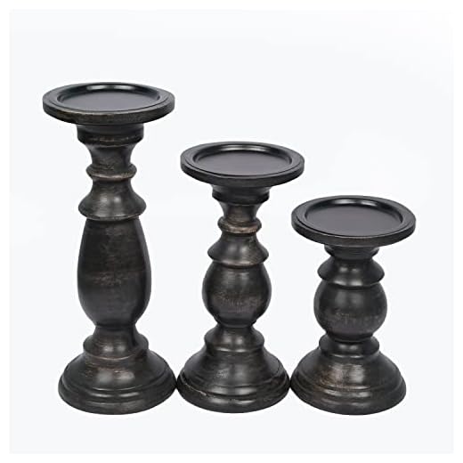 SAMHITA Set of 3 Farmhouse Mango Wood Candle Holders, in Black Finish for Table Centerpiece Candle for Any Room Decor
