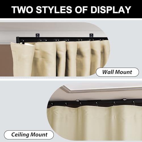 hoeflife Room Divider Blackout Curtains & Ceiling Curtain Track Set Wall Mount Extra Wide Track Curtains Flexible Sliding Curtain Rod Room Separation Privacy(W 108 x H 96 in Beige Drape & Black Rail) by hoeflife - Used condition - Image 3