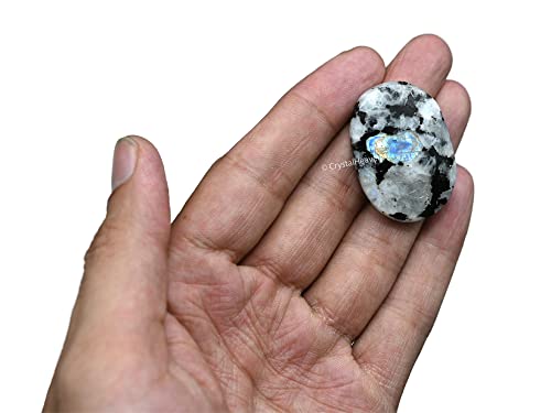 Image of Certified Rainbow Moonstone Crystal Thumb Worry Pebbles Stones for Anxiety Stress Relief Massage - AAA Grade Original Healing Gemstone Agate Rubbing Stone for Yoga Meditation Spiritual Reiki Feng Shui