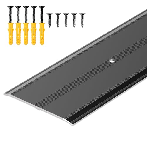 Raytano 48"L×4"W ×0.1"H Flat Profile Aluminum Floor Transition Strip, Metal Door Threshold for Carpet Wood Tile Vinyl Flooring Gaps, Indoor and Outdoor Doorway Decoration Protector(Black,1pcs)