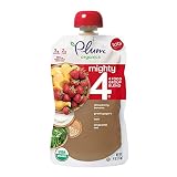 Plum Organics Mighty 4 Organic Toddler Food - Strawberry, Banana, Greek Yogurt, Kale, Amaranth, and Oat - 4 oz Pouch (Pack of 12) - Organic Fruit and Vegetable Toddler Food Pouch