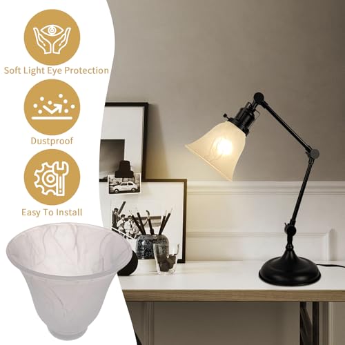 Image of HonoDing Ceiling Light Replacement Lamp Shade Set of 4, White Cloud Flat Hanging Bell Frosted Glass Lampshade Replacement Glass Lamp Shade for Ceiling Fan Light Kit (White Alabaster)