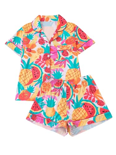 Image of Verdusa Women's 2 Piece Sleepwear Button Down Pajama Sets Short Sleeve Shirt and Shorts