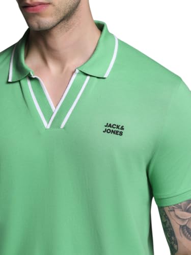 Image of Jack & Jones Men Solid Polo Collar Cotton Slim Fit T-Shirt