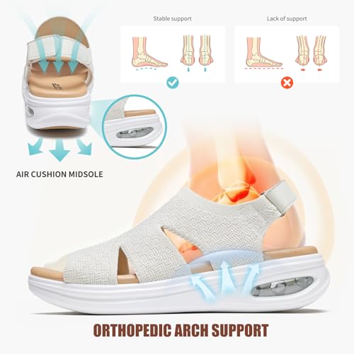 Image of ziitop Walking Sandals Women Orthopedic Sandals for Women Comfortable Arch Support Orthotic Platform Wedge Shoes Air Cushion Adjustable Strap Comfort Shoes for Summer Travel Beach Party Shopping Work