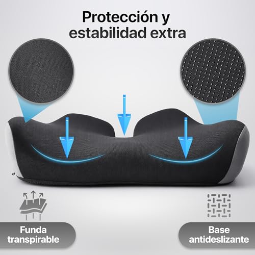 Miniatura 2 de Morpan Cojin Coxis, Viscoelastico Y Ergonomico, Cojin Silla Oficina Con Funda Lavable Y Transpirable, Base Antideslizante Y De Regalo Qr Con Videoguias Bolsa Transporte.Sientate Comodo Cada Dia