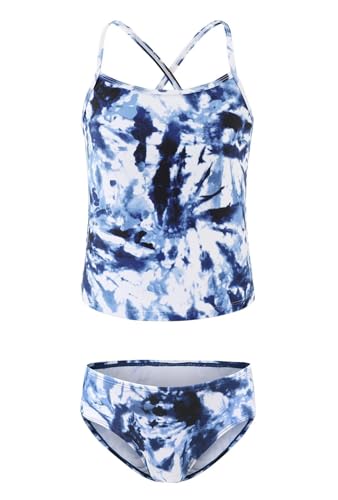 Image of Girls Two Piece Tankini Swimsuits Tie Dye Bathing Suit Kids Hawaiian Swimwear Set 3-16 Years