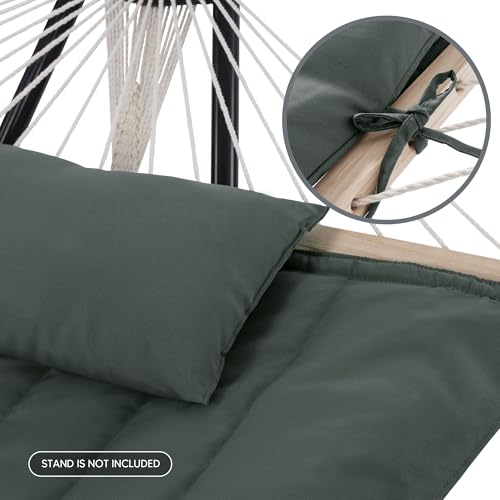 Image of SUNCREAT Portable Double Rope Hammock with Pad, Two Person Tree Hammock for Garden, Backyard, Patio, Poolside, Gray Green