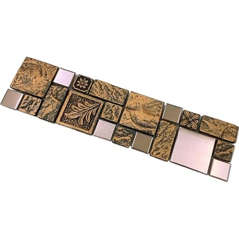 Hominter Sample Tile 3x12 Inches, Copper Stainless Steel and Resin Blend Mosaic Tile 3D Rock Finish Design Cover