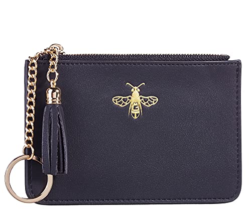 Women Coin Purse Change Wallet Coin Pouch Card Holder Clutch with Key Chain Ring Tassel Zip by Gostwo(Napa Black)