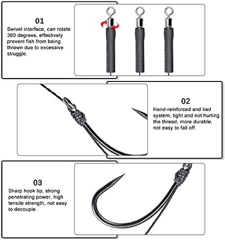 TANCUDER 12 PCS Fishing Hair Rigs Barbless Size 6# 8# 10# Coarse Curve Shank Carp Hooks Braided Line Swivel Carp Boilie Rig Barbless Carp Fishing Tackle for Using in Freshwater and Saltwater, 12lb