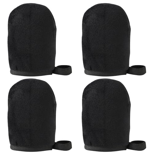 MLPKOI 4 Piezas Guante Autobronceador Corporal, Manopla Autobronceador Guante, Self Tan Mitt Aplicador, Guantes de Bronceado Reutilizables(Negro)