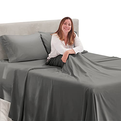 Image of Hearth & Harbor Extra Deep Pocket Split King Sheets - 5 Piece Hotel Luxury Bed Sheets Set Fits Up to 24 inch Mattress - Soft & Breathable Luxury Split King Bed Sheet Set, Split King, Charcoal Stone Gray
