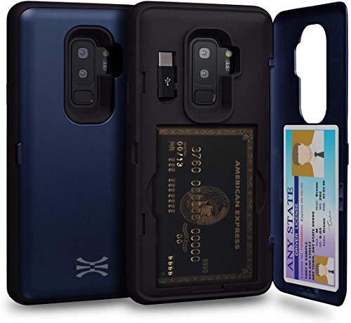 TORU CX PRO Case for Galaxy S9 Plus, with Card Holder | Slim Protective Shockproof Cover with Hidden Credit Cards Wallet Flip Slot Compartment Kickstand | Include Mirror and USB Adapter - Blue