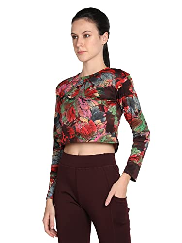 Image of CHKOKKO Women's Polyester Regular Fit Round Neck Full Sleeves Gym Crop Top