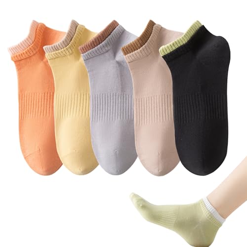 Image of Yomutiur Cotton Ankle Socks for Women Low Cut Thin Sock Lightweight Solid Color 5 Pairs (Size for 5-10)