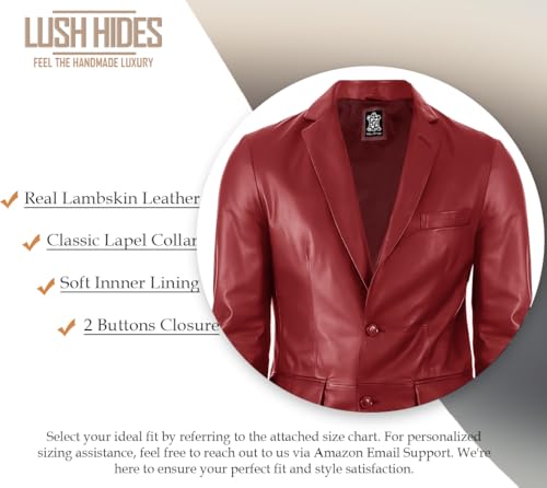 Lambskin Mens Leather Blazer 2 Button Sport Coat- Real Lambskin Blazers for Men Premium Leather Coat (Small, Red)4