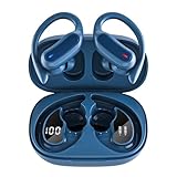 TRAUSI Wireless Earbuds Bluetooth Headphones, Bluetooth 5.3 Stereo Over Ear Buds,Noise Cancelling Mic, IP7 Waterproof Headset for Running/Workout - Navy Blue