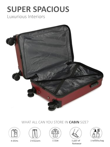 Image of Teakwood Small Size 8 Wheels Trolley Bag, Hard Cabin with Zipper Closure, Adjustable Push Button & Cross Side Strap, Number Lock System 360 Degree (Small, Maroon)
