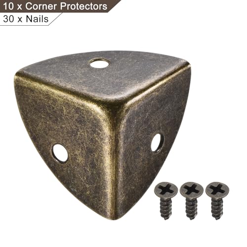 Image of uxcell 30x30x30mm Metal Box Corner Protectors Edge Guard Iron Bronze Tone 10pcs for Table Corners and Desk Corners