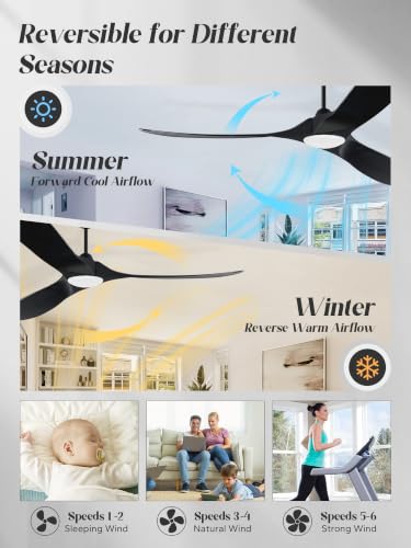 Image of 60 inch Black Ceiling Fans with Lights, 3 Solid Wood blade Fan