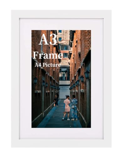 MEGAROOM Wood A3 Picture Frame - A3 Frame for 16.5 x 11.7 Inch (42 x 29.7 cm) Photo Wall Hanging - Photo Frame with Clear Perspex Front - Wall Mounting to Hang Portrait or Landscape (White)