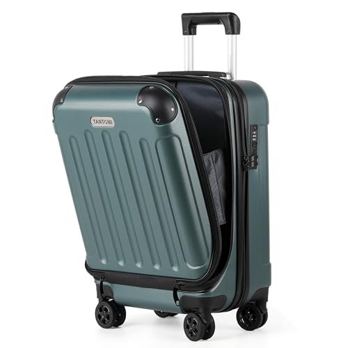 TANTOMI Handgepäck Koffer mit Laptopfach, 20 Zoll Hartschalenkoffer, Leichter ABS-Rollkoffer, Reisekoffer mit 4×360°-Rollen, 3-Stelliges Zahlenschloss (Helles Dunkelgrün, 43L)